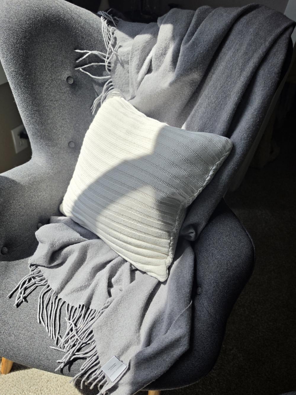 Restoration Hardware Gray Fringed 100% Cashmere Throw Blanket